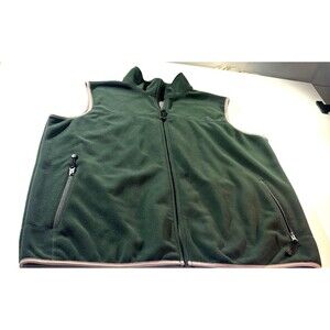 LL Bean Mens Large Dark Green Full Zip Collared Fleece Sweater XL Sleeveless